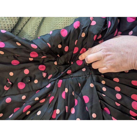 Vintage 50s Handmade Women's Small 100% Silk Black Pink Party Midi Dress Evening - Picture 3 of 14